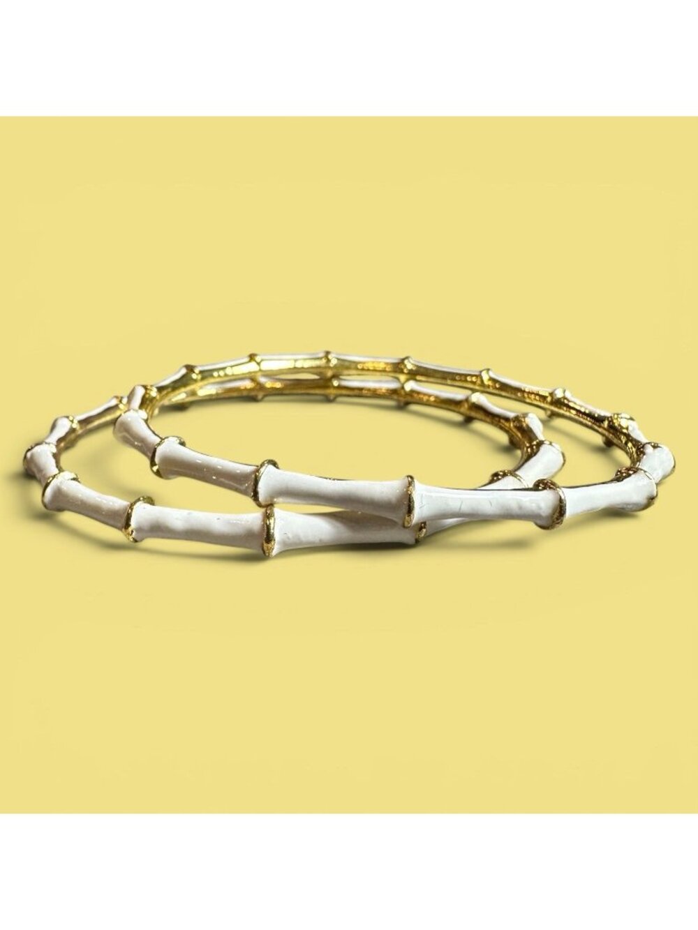 Vintage Bamboo Bangle Bracelet Lot of 2 White Enamel 28k Gold Plated